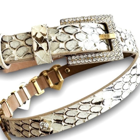 Dolce & Gabbana NWOT Vtg Y2K Phyton Snake Rhinestone Heart LOVE DG Skinny Belt - Picture 14 of 16